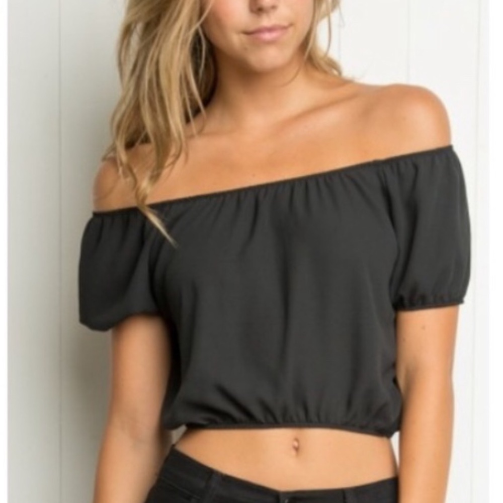 Brandy Melville Black Off-Shoulder Crop Top